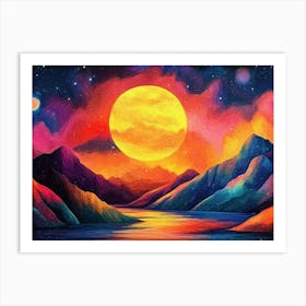 3d Modern Art Night Landscape Colorful Mountains Art Print