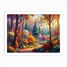 Autumn Forest With Path And Colorful Trees Art Print