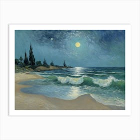 Moonlight Over The Beach Art Print