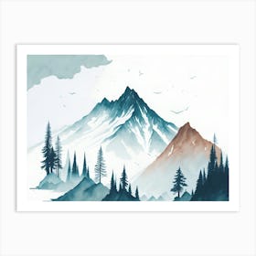 Mountain And Forest In Minimalist Watercolor Horizontal Composition 267 Art Print