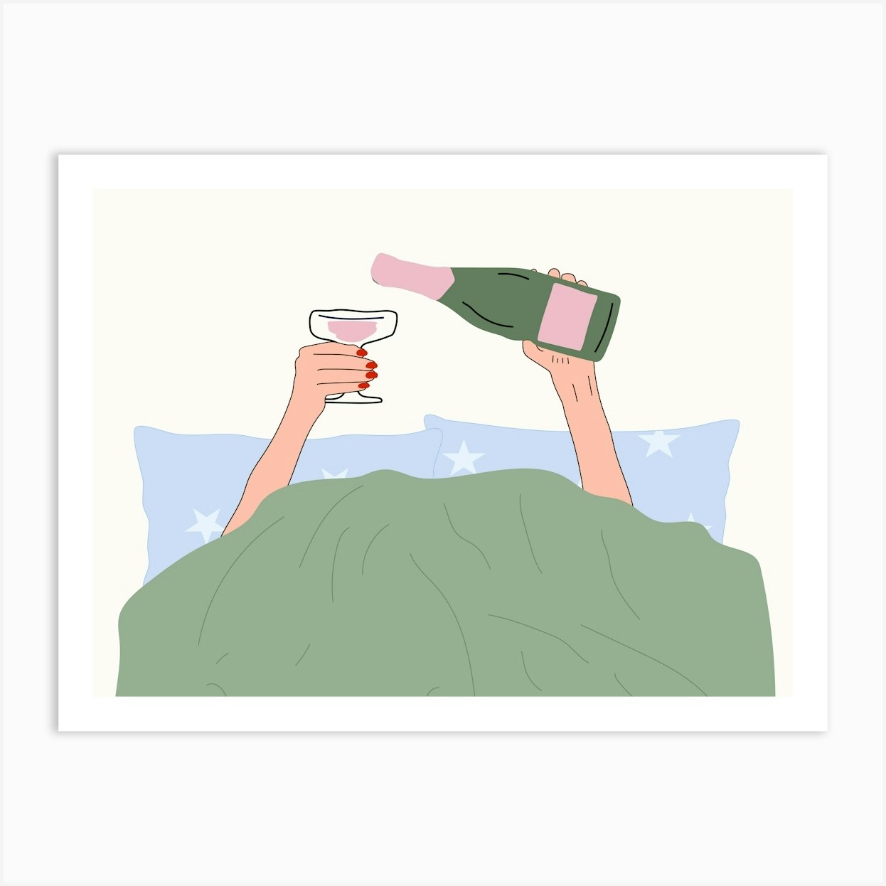 Wine in Bed Bedroom Poster Art Print by House of Saturn