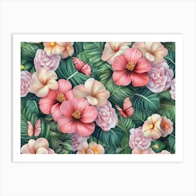 Floral Seamless Pattern with Tropical Flowers Art Print