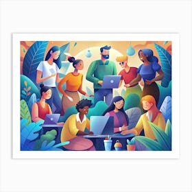 Diverse Team Of People Working Together In A Green Office Art Print