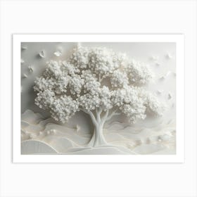 Tree Of Life - 3d White Floral Tree Art Print