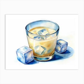 Watercolor Illustration Of A Glass Of Yellow Drink With Ice Art Print