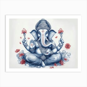 3d Pencil Sketch Drawing Of Indian God Ganesh Art Print