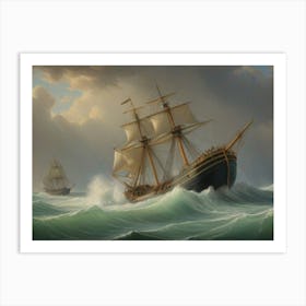 Two Ships In Rough Seas Art Print