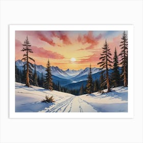 Sunset In The Mountains Winter’s Silent Majesty Art Print