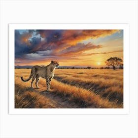 The Soul of the Savannah Cheetah At Sunset Art Print