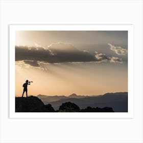 Silhouette Of A Mountain Climber Art Print