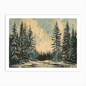 Vintage Wooded Pines 1 Art Print