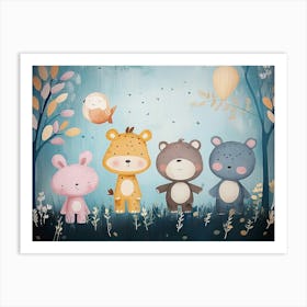 Kids Art With Animals And Pastel Colors Art Print