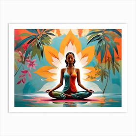 Meditating Yoga Woman Vintage Art Print