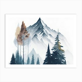 Mountain And Forest In Minimalist Watercolor Horizontal Composition 282 Art Print