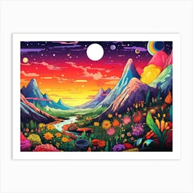 Landscape With Flowers And Planets Art Print