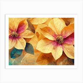 Golden Floral Abstract Vintage Flower Design 1 Art Print