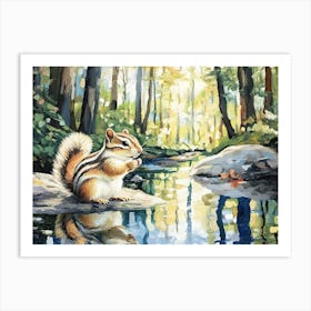 Chipmunk With Reflection In The Stream Art Print