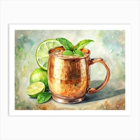 Watercolor Painting Of A Moscow Mule Cocktail Art Print