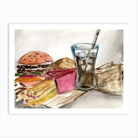 Still Life Fast Food - hand painted watercolor dining kitchen art still life Art Print