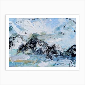 Mountain Landscape Bright Blue Art Print