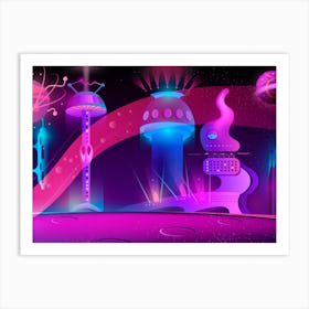 Futuristic City - Synthwave Neon City Art Print