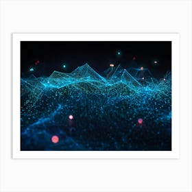 Abstract Digital Painting Portraying A Geometric Pattern Of Glowing Net Like Waves Traversing A Dot 2 1 Art Print