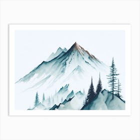 Mountain And Forest In Minimalist Watercolor Horizontal Composition 197 Art Print