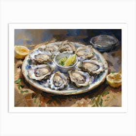 Citrus And Shells A Vibrant Oyster Platter Still LIfe Painting Art Print