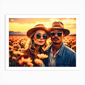 Couple In A Field Of Flowers Art Print