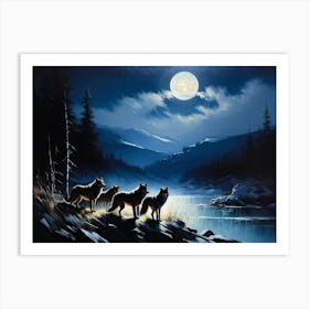 A Pack Of Wolves Silhouetted Under A Full Moon Their Howls Amalgamating With The Wailing Wind Amid (2) Art Print