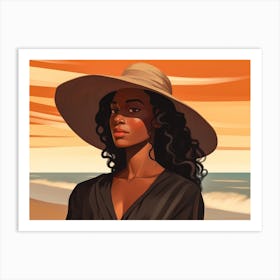 Illustration of an African American woman at the beach 58 Art Print