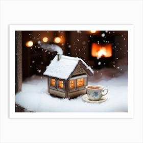 Miniature Winter Cottage Nestled In A Cozy Teacup Steam Rising Gently Surrounded By Snowflakes Mi 2 Art Print