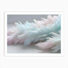 A Close Up Shot Of A Pile Of Feathers In Shades Of Pink, White, And Blue, Creating A Soft And Fluffy Texture 1 Art Print