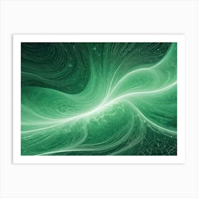 Abstract Fractal Waves With Interconnected Lines And Glowing Center On A Green Background Art Print