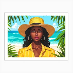 Illustration of an African American woman at the beach 18 Art Print