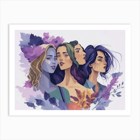 Three Girls With Purple Hair Art Print