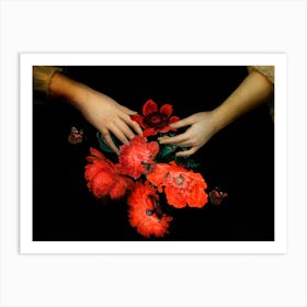 Jan Davidsz De Heem Hands Holding Red Poppies Night 1 Art Print
