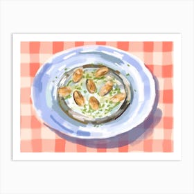 A Plate Of Anchovies, Top View Food Illustration, Landscape 2 Art Print