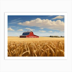 Red Barn In Wheat Field Paintings Art Print Art Print