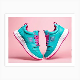 Sneaker Turquoise Pink Leather With A Sole Designed To Represent The Concept Of Magic Jumping Ma Art Print