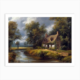 Cottage By The Stream Art Print