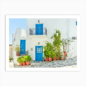 Blue And White House In Paros 1 Art Print