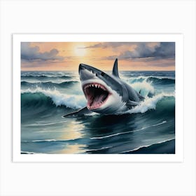 White Shark Hunting 1 Art Print