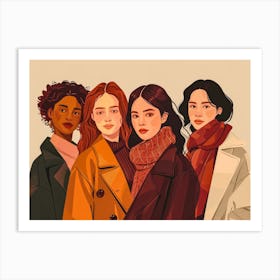 Four Women In Coats Art Print