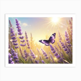 Lavender Field With Butterfly Art Print