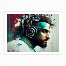 Man With Headphones On Art Print