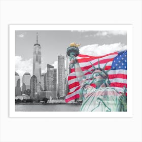 Statue Of Liberty And Us Flag Art Print