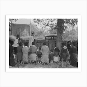 Family Kneeling At Graves Of Relatives, And Being Blessed By Priest With Holy Water, New Roads, Louisiana By Russe Art Print