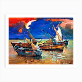 Sunset Sailboats Painting Art Print