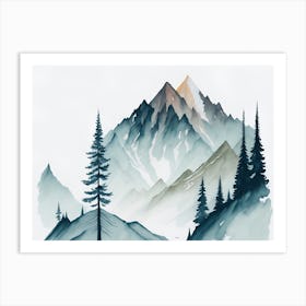 Mountain And Forest In Minimalist Watercolor Horizontal Composition 64 Art Print